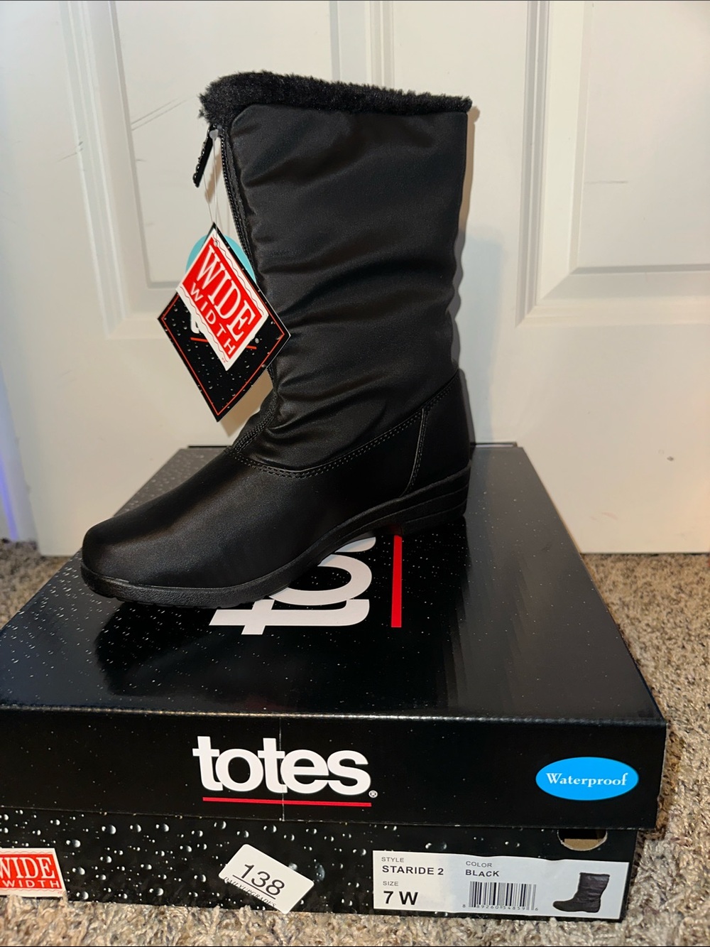 totes Black Wide-Width Waterproof Mid-Calf Boot with Faux Fur Cuff